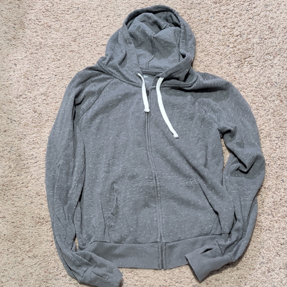 SO Charcoal Zip-Up Hoodie with Cream Drawstrings